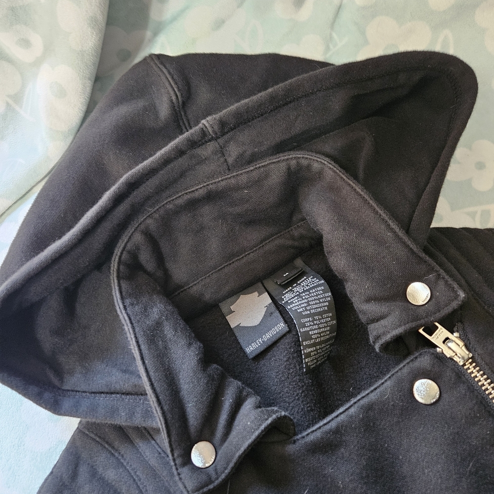 Harley-Davidson Vintage 1990s Biker Zip Cotton Black Jacket Medium EUC - Picture 10 of 16